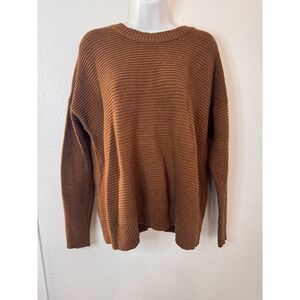 Madewell Do Well Ribbed Crewneck Button Back Sweater Large Brown Cotton Knit